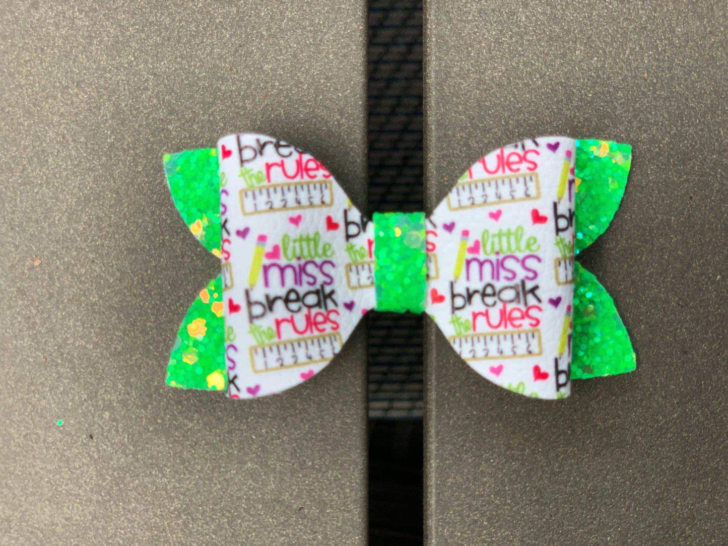 Back to School Little Miss Breaks the Rules with Glitter bow, hair bow
