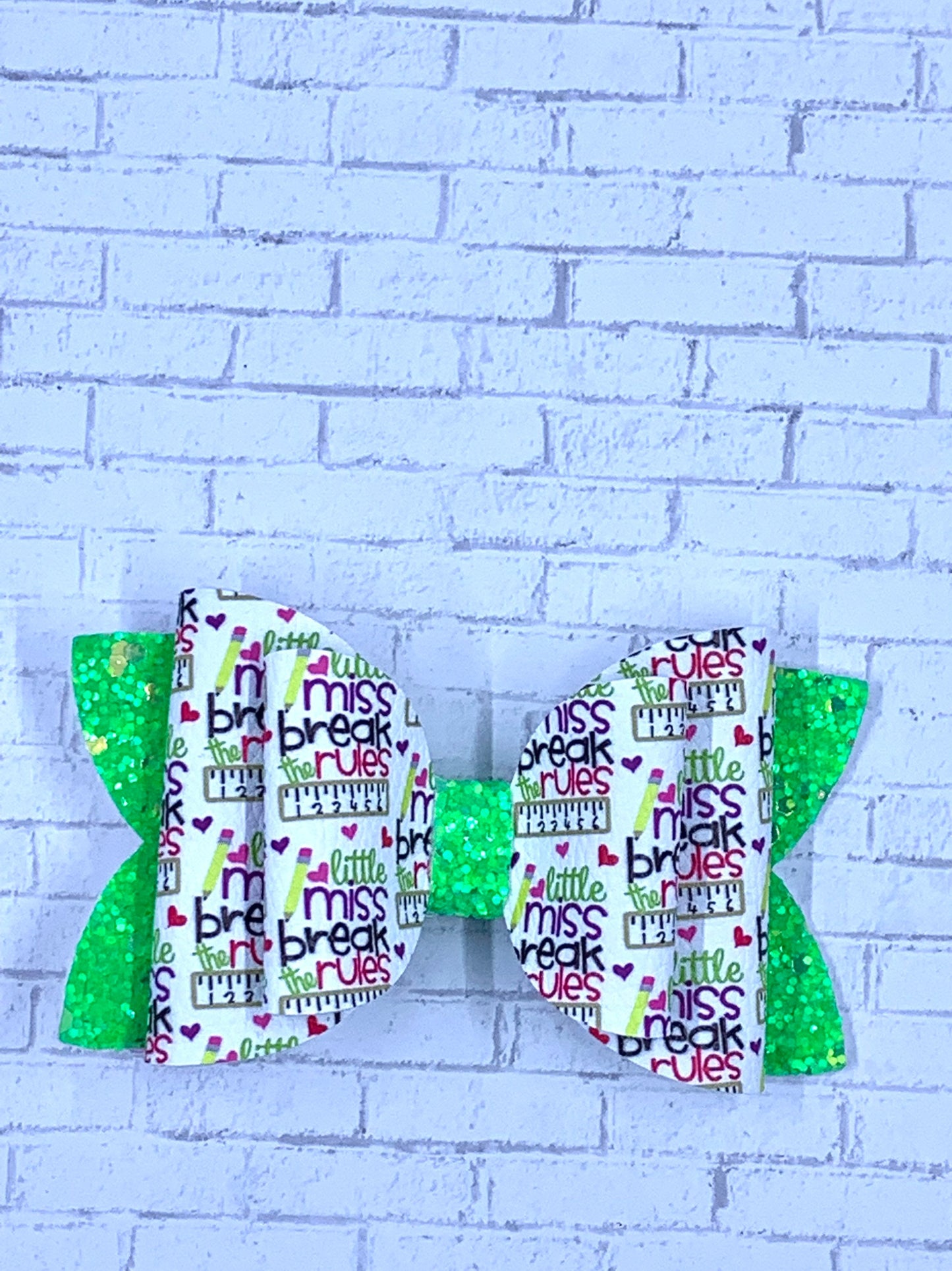 Back to School 4" Miss Breaks the Rules Hair Bow with Glitter
