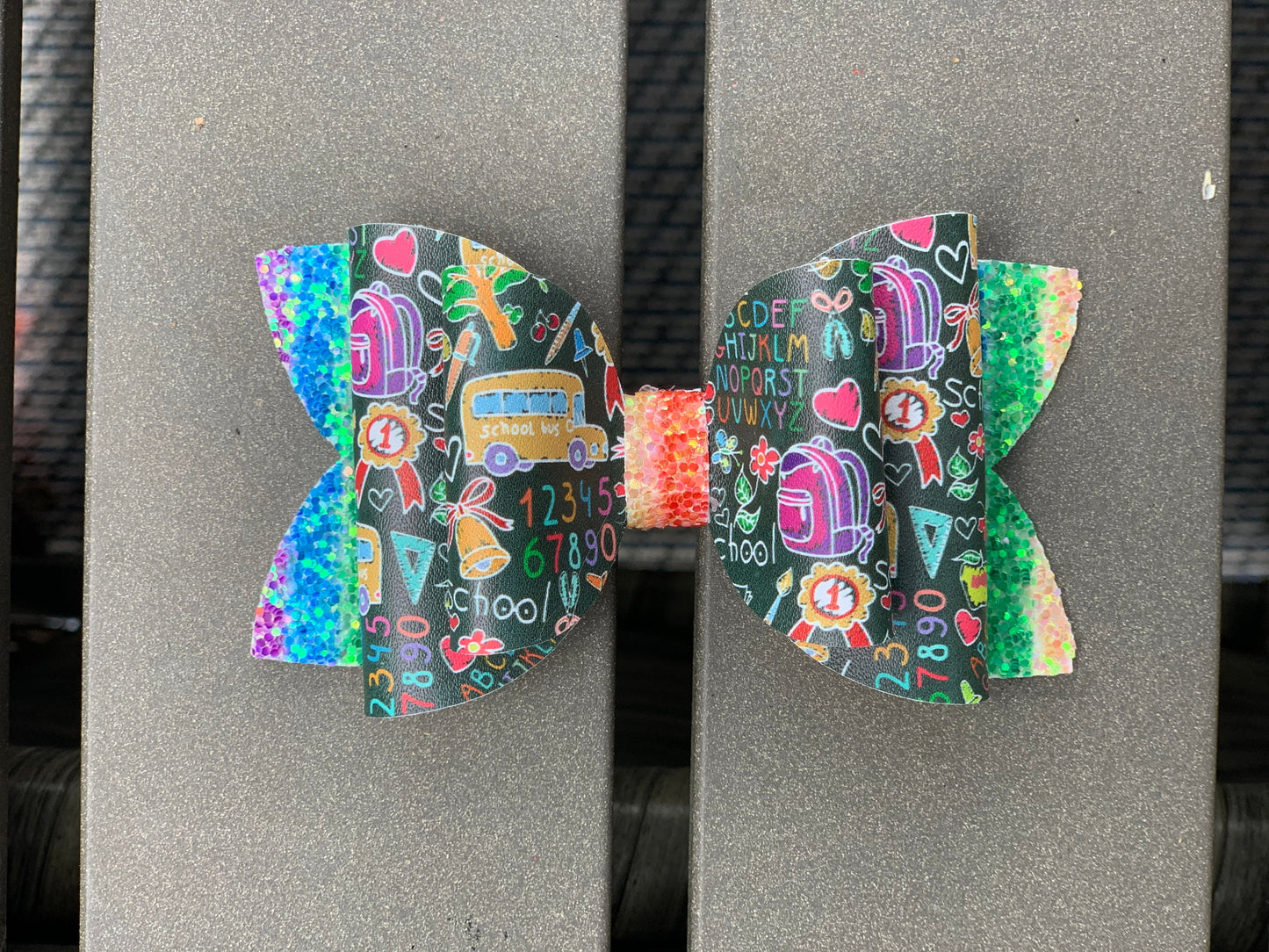 Back to School 4" Double Loop with Glitter Bow