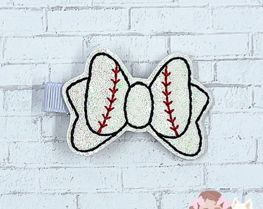 Baseball bow hair clip for girls