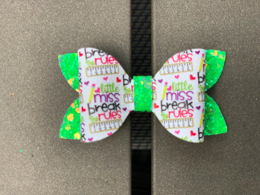 Back to School Little Miss Breaks the Rules with Glitter bow, hair bow
