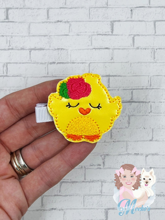 Spring Chick Hair Clip, Baby Chick Barrette, Baby Girl Hair Clip, Toddler Hair Clip, Hair Barrette, Flower Barrette, Pigtail Clippies