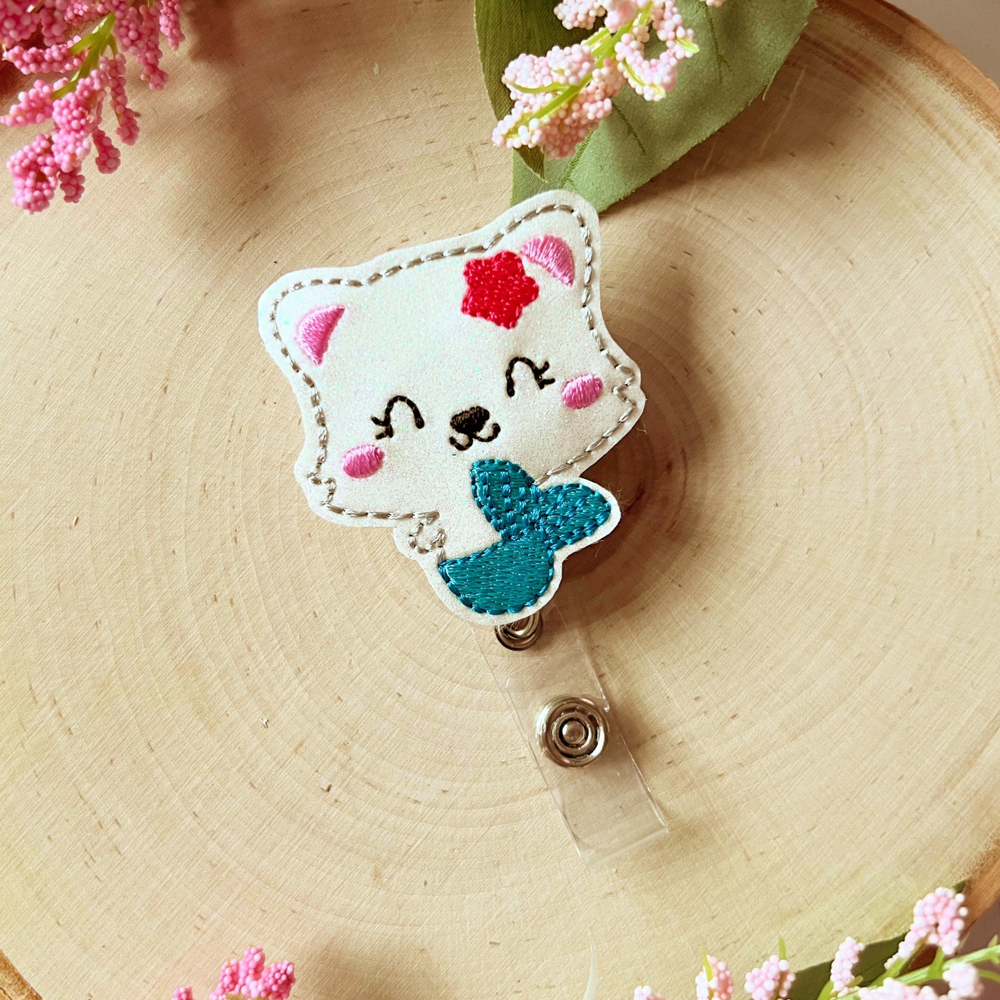 Mermaid Cat badge reel, nurse gifts for women, beach gifts for her, retractable teacher, gift for beach lovers, gift for mermaid badge buddy
