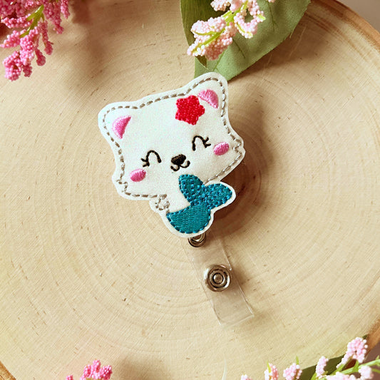 Mermaid Cat badge reel, nurse gifts for women, beach gifts for her, retractable teacher, gift for beach lovers, gift for mermaid badge buddy