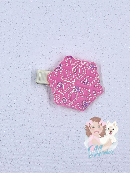 pink snowflake hair clips for toddler girls, pastel Christmas hair accessories for little girls, cute Christmas gifts for girls, stocking