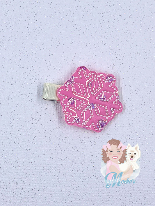pink snowflake hair clips for toddler girls, pastel Christmas hair accessories for little girls, cute Christmas gifts for girls, stocking