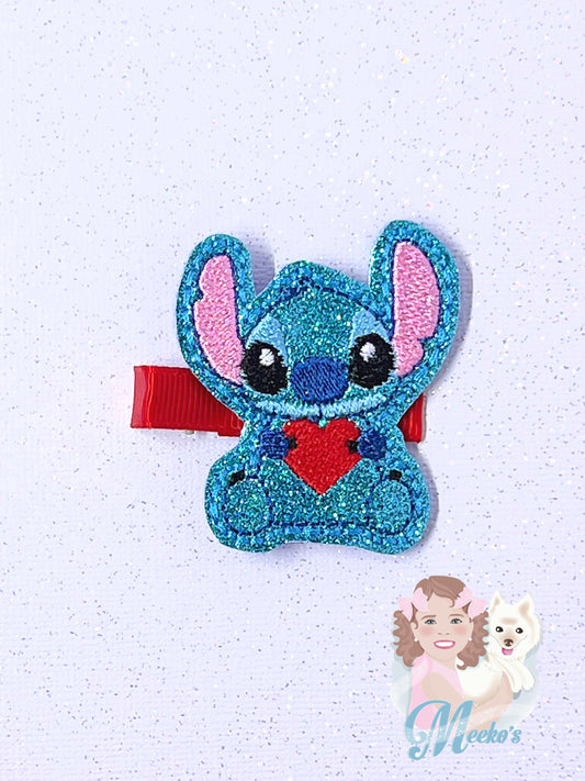 Blue Alien Hair Clip, Valentines hair clip, valentines gifts for little girl, hair clip for toddler, valentines hair accessories