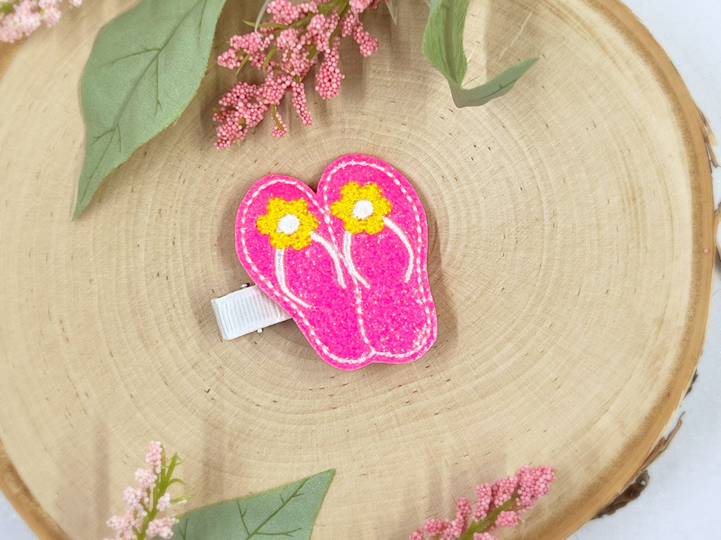 Pink Flip Flop Hair Clip | Summer Hair Bow | Beach Hair Clip | Cute Sandal Feltie Clip | Girls Hair Accessory | Vacation Hair Clip