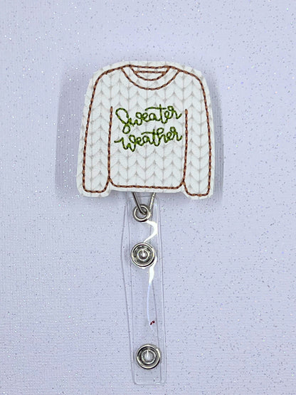 Sweater Weather badge reel, nurse gifts for women, sweater love gift, retractable teacher, winter Badge,  Gift, Stocking Stuffer