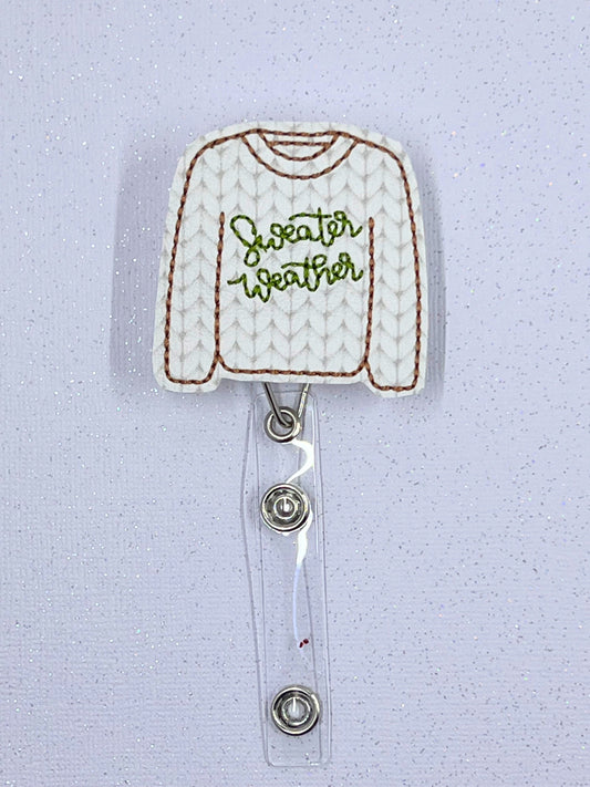 Sweater Weather badge reel, nurse gifts for women, sweater love gift, retractable teacher, winter Badge,  Gift, Stocking Stuffer