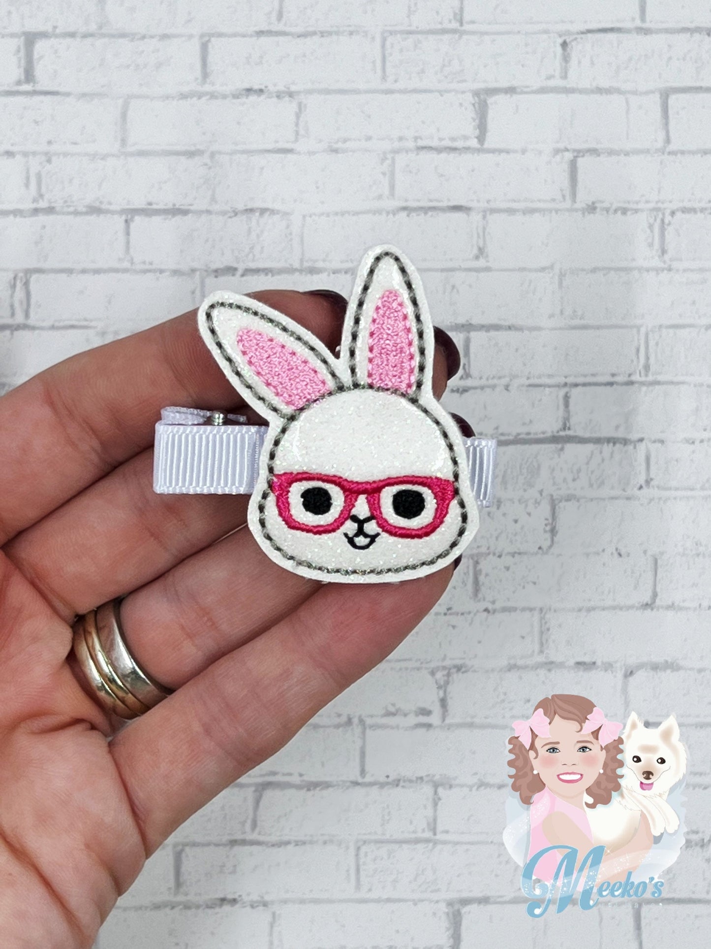 Nerd Bunny Hair Clip, Glasses Bunny Hair Clip, Baby Girl Hair Clip, Toddler Hair Clip, Hair Barrette, Flower Barrette, Pigtail Clippies