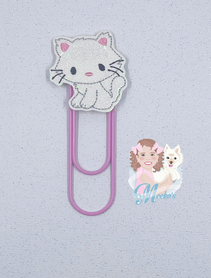 white cat planner clips, cute cat bookmark for girls, stocking stuffers for women, cat Christmas gifts for cat lovers, secret Santa gift at