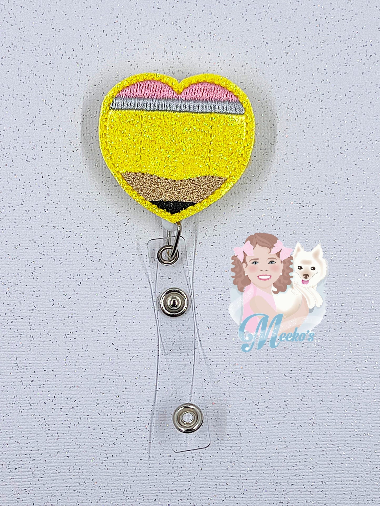 pencil heart badge clip retractable teacher badge reel cute gifts for preschool teachers, ID badge