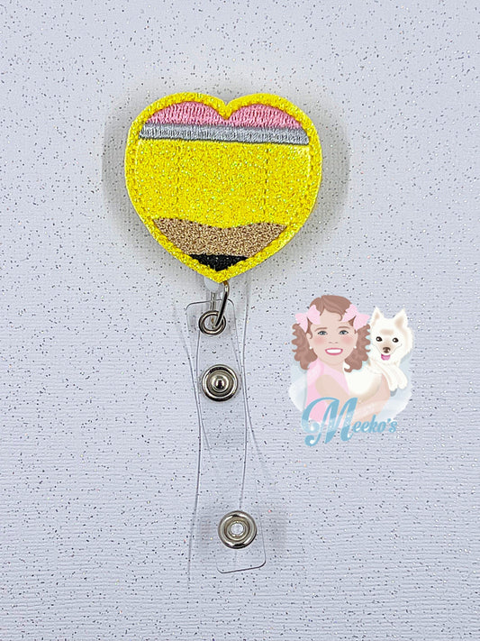 pencil heart badge clip retractable teacher badge reel cute gifts for preschool teachers, ID badge