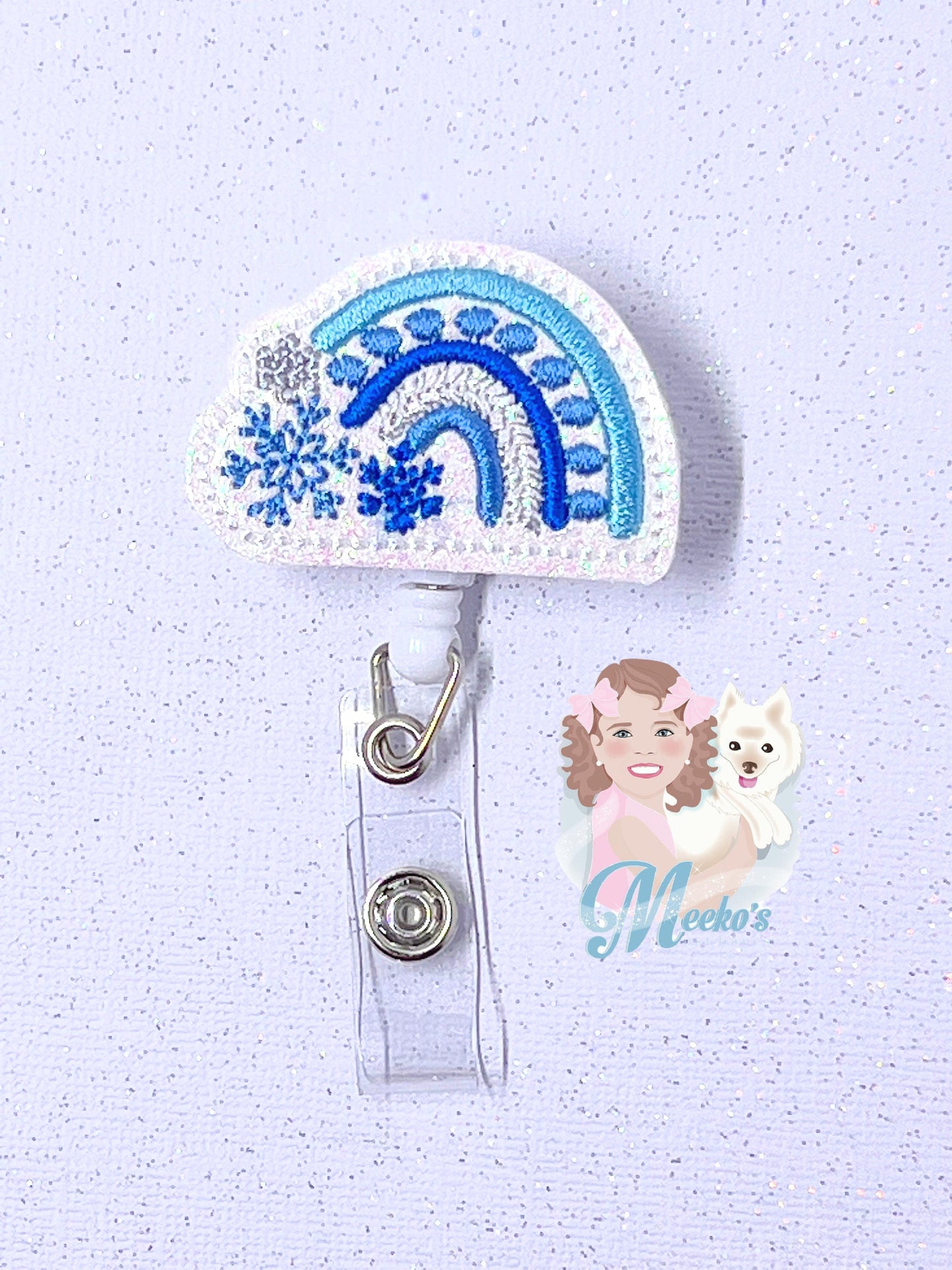 winter rainbow badge reel cute badge clips retractable, snowflake badge holder, s for teachers, stocking stuffers for nurses