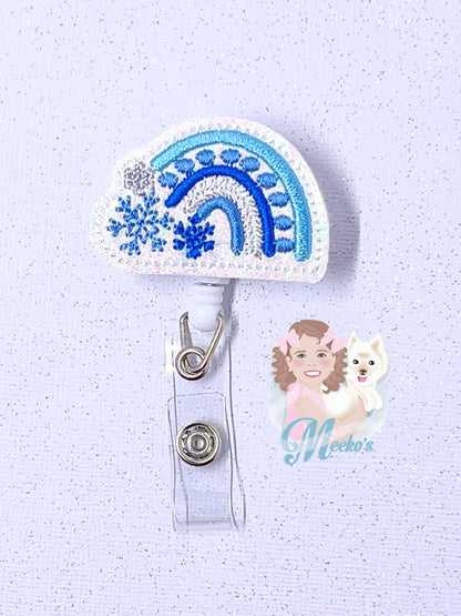 winter rainbow badge reel cute badge clips retractable, snowflake badge holder, s for teachers, stocking stuffers for nurses