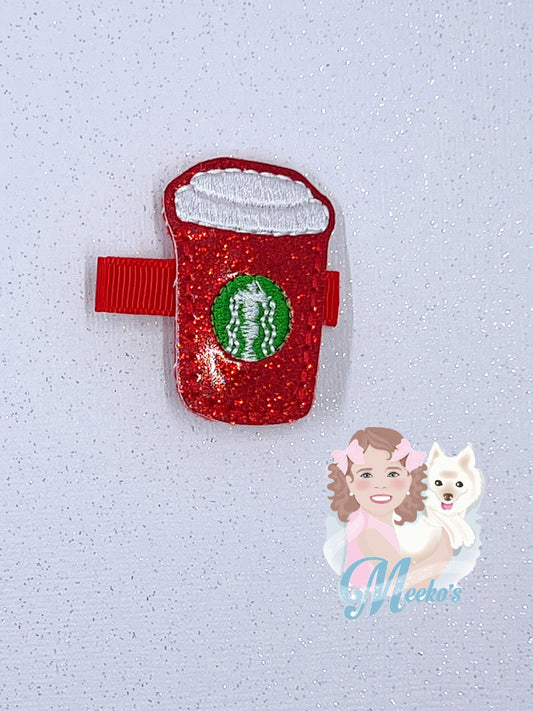 Red cup hair clip, Christmas hair accessories, Christmas gifts for little girls, holiday hair clips for toddler girls