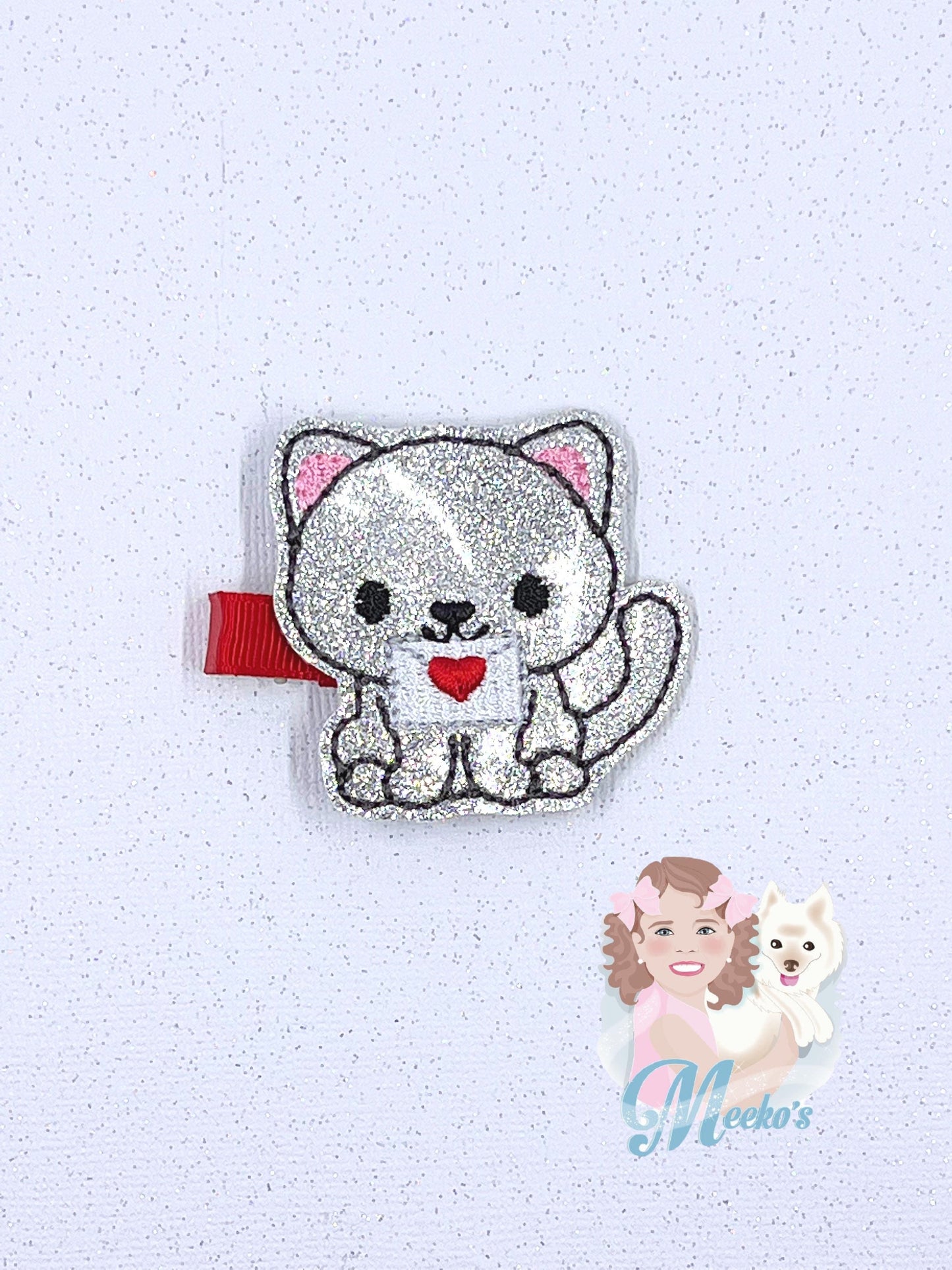 Cat Hair Clip, Valentines hair clip, Love Hair Clip, valentines gifts for little girl, hair clip for toddler, valentines hair accessories