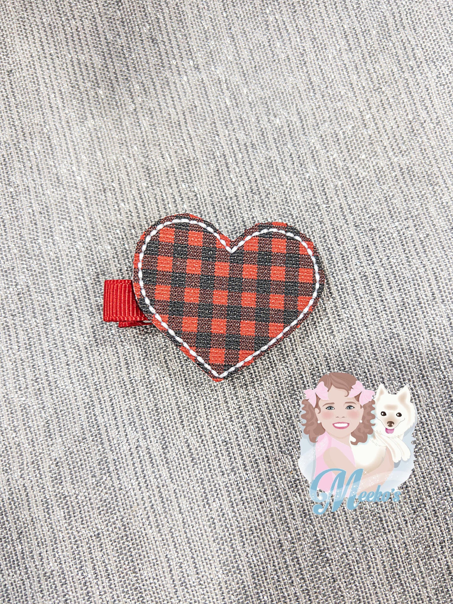 red and black buffalo plaid heart hair clips for girls, cute Christmas hair accessories for little girls stocking stuffers for toddler girls