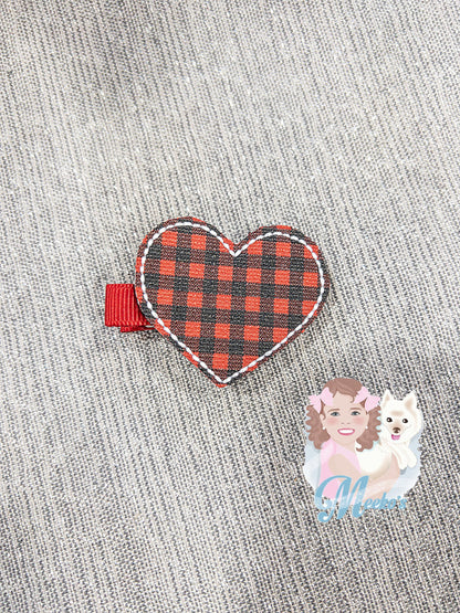 red and black buffalo plaid heart hair clips for girls, cute Christmas hair accessories for little girls stocking stuffers for toddler girls