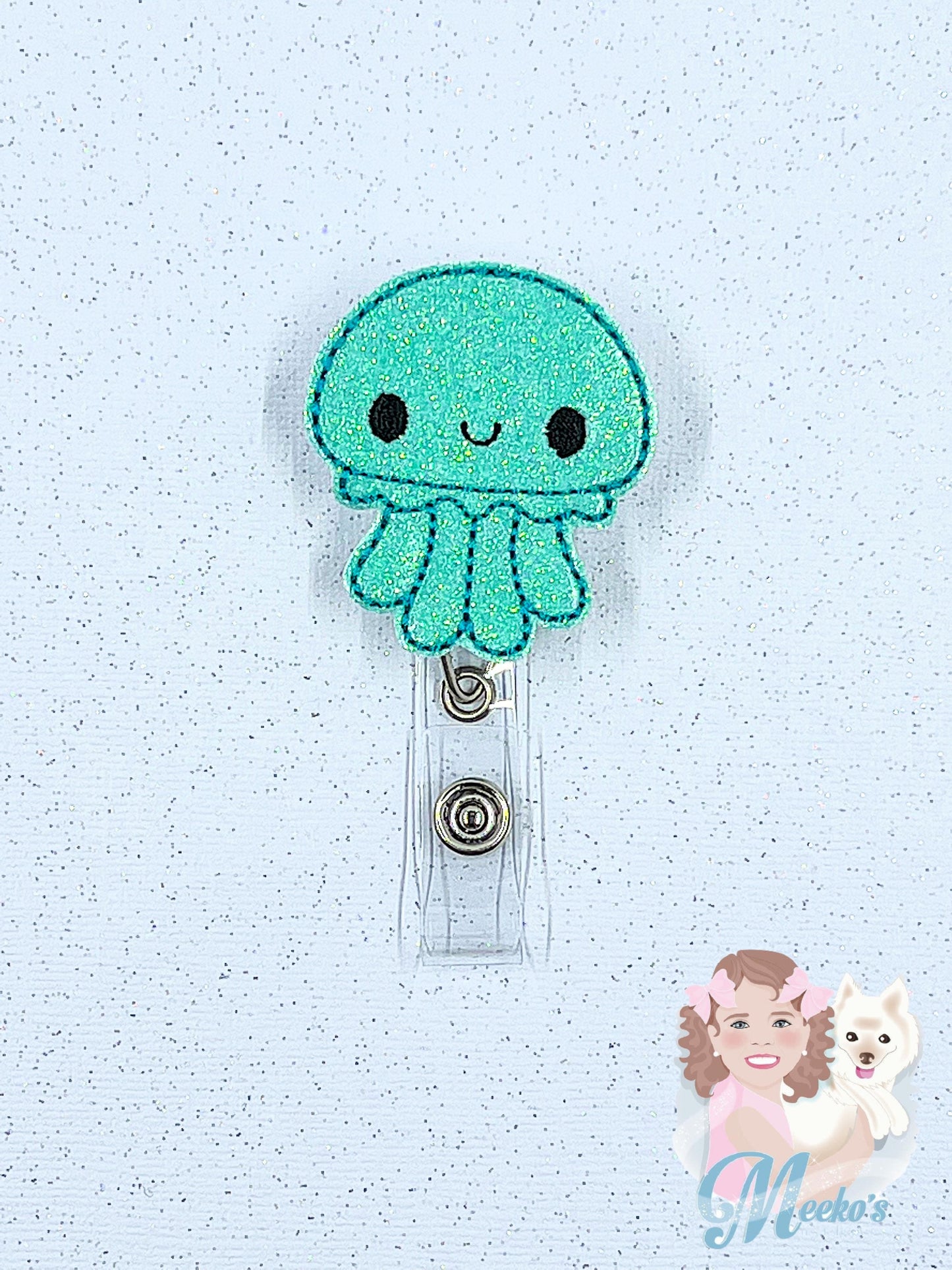 Glitter Octopus Badge Reel | Cute Nurse Badge Reel | Retractable ID Holder | Ocean Badge Reel | Teacher Badge Clip