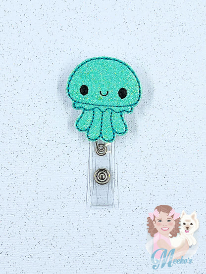 Glitter Octopus Badge Reel | Cute Nurse Badge Reel | Retractable ID Holder | Ocean Badge Reel | Teacher Badge Clip