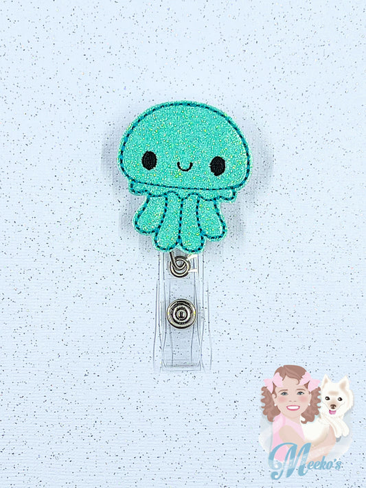 Glitter Octopus Badge Reel | Cute Nurse Badge Reel | Retractable ID Holder | Ocean Badge Reel | Teacher Badge Clip