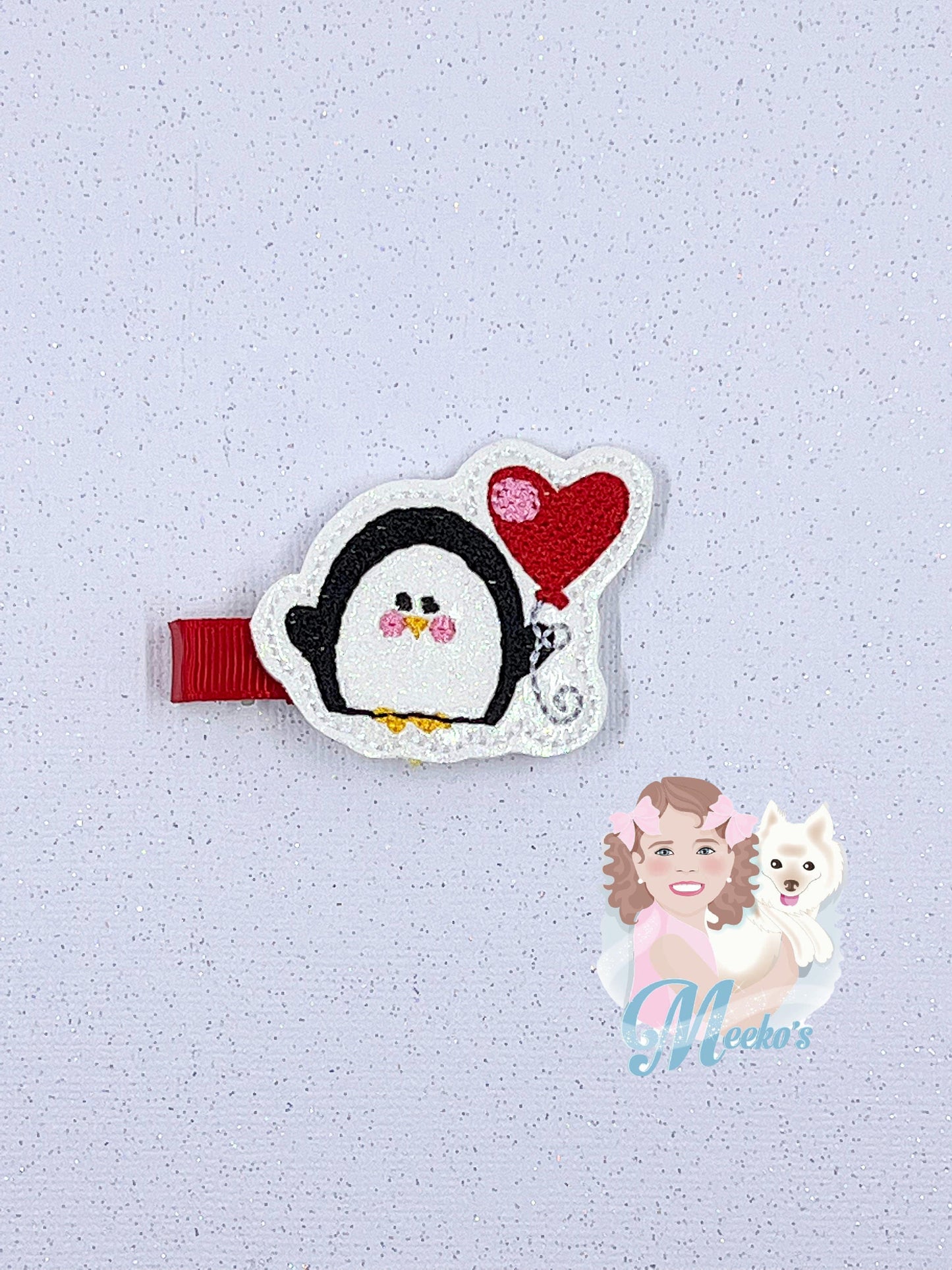 Penguin Hair Clip, Valentines hair clip, valentines gift for little girl, hair clip for toddler, valentines hair accessories