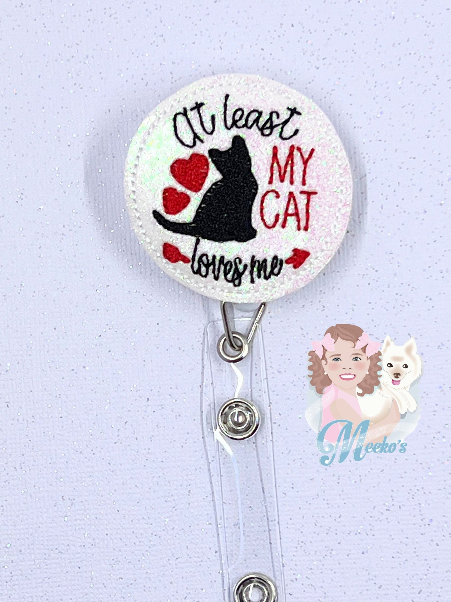 At least my cat loves me Badge Reel, pet id badge reel, sarcastic badge reel, nurse Badge, Teacher Badge, Badge Buddy, Secret Santa Gift