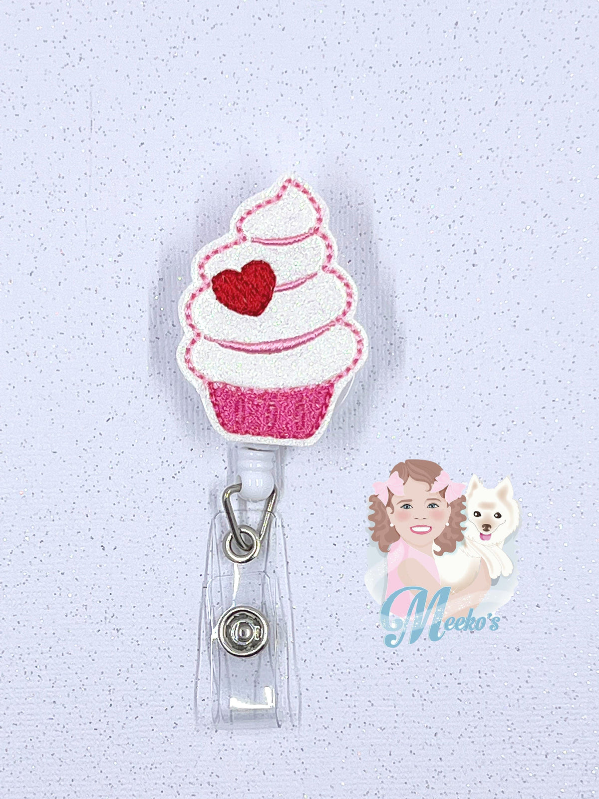 Pink Cupcake Badge Reel, Valentines Day id badge, Love badge reel, nurse Badge Clip, Teacher Badge, Badge Buddy, Valentine for her