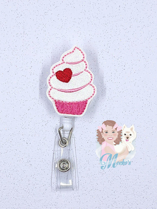 Pink Cupcake Badge Reel, Valentines Day id badge, Love badge reel, nurse Badge Clip, Teacher Badge, Badge Buddy, Valentine for her