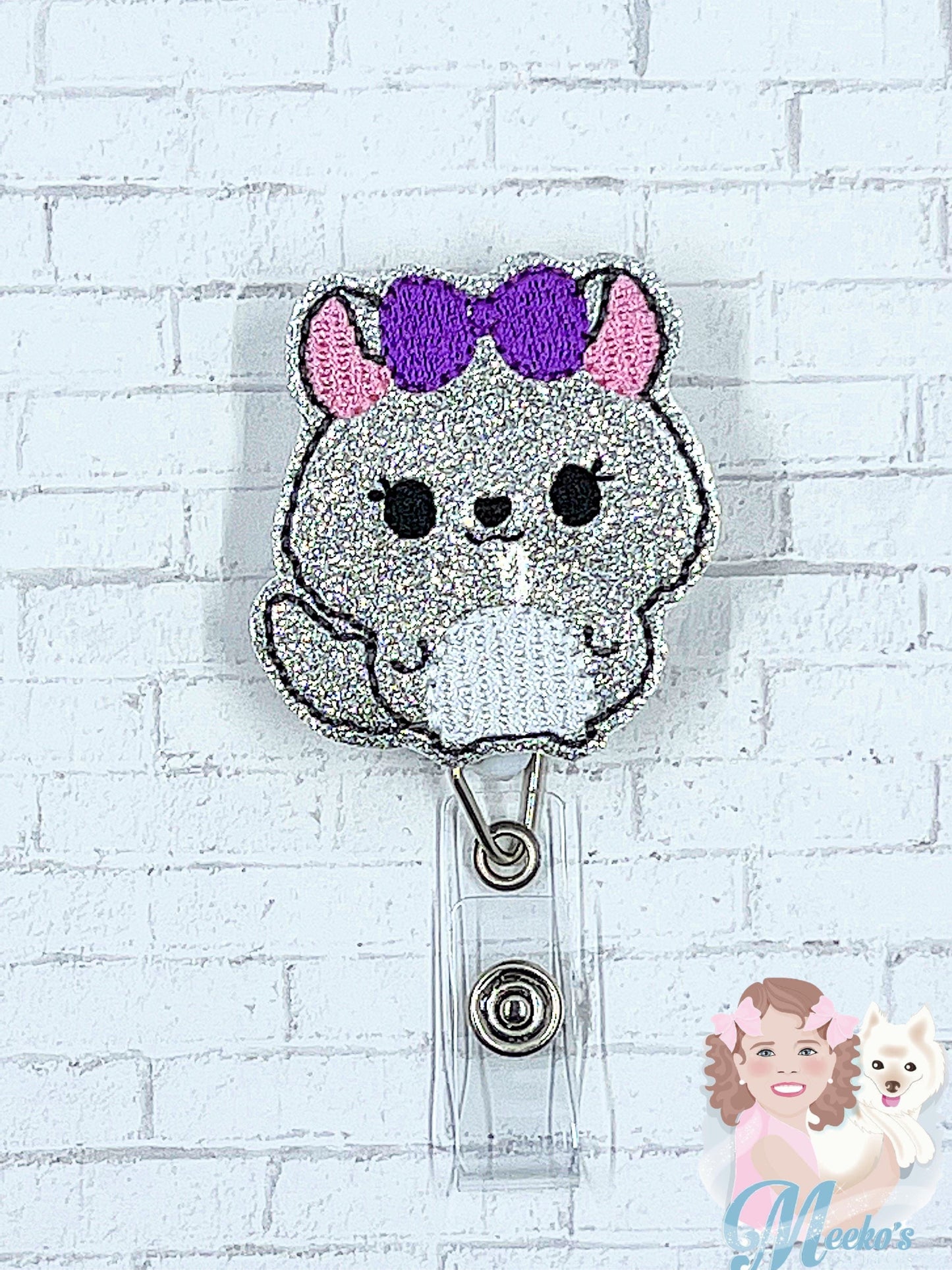 Glitter Mouse Badge Reel | Chinchilla Badge Reel  | Cute Nurse Badge Reel | Retractable ID Holder | Animal Badge Reel | Teacher Badge Clip