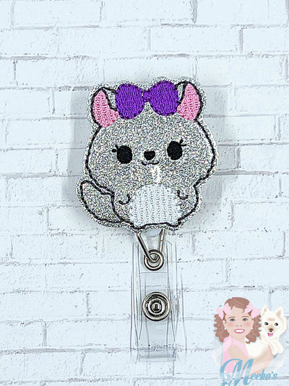 Glitter Mouse Badge Reel | Chinchilla Badge Reel  | Cute Nurse Badge Reel | Retractable ID Holder | Animal Badge Reel | Teacher Badge Clip