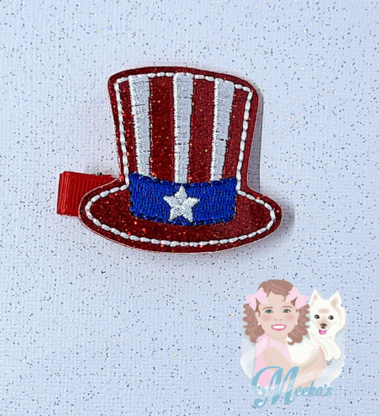 Uncle Sam Hat hair clip, patriotic birthday outfit accessories, patriotic gifts for little girls, summer hair clip for toddler girls