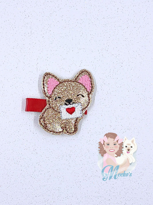 Dog Hair Clip, Valentines hair clip, Love Hair Clip, valentines gift for little girl, hair clip for toddler, valentines hair accessories