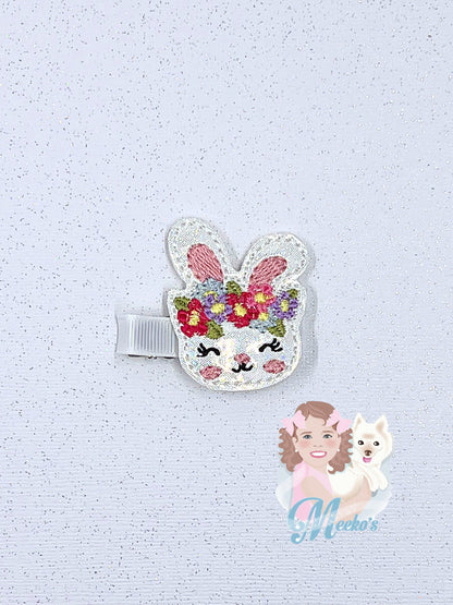 floral bunny hair clips for girls, cute Easter hair accessories for little girls, Easter basket stuffers for toddler girls, baby girl first