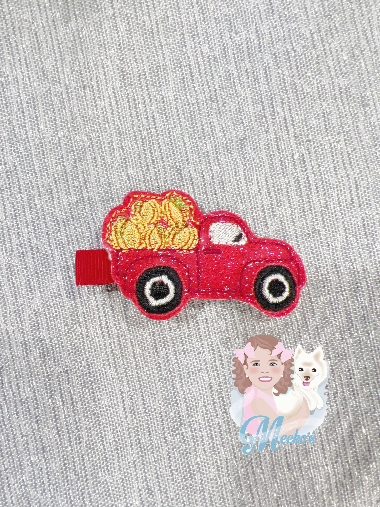 pumpkin truck hair clips for girls, pumpkin patch crew fall hair accessories for kids, pigtail clips, autumn hair barrettes for toddlers