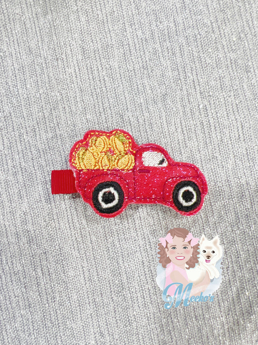 pumpkin truck hair clips for girls, pumpkin patch crew fall hair accessories for kids, pigtail clips, autumn hair barrettes for toddlers