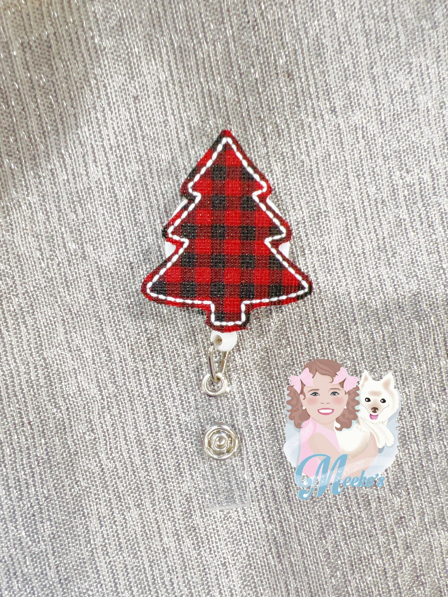 Buffalo Plaid Tree badge reel, nurse gifts for women, s for her, retractable teacher, stocking stuffers, coworker gift