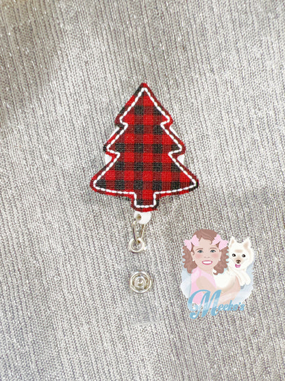 Buffalo Plaid Tree badge reel, nurse gifts for women, s for her, retractable teacher, stocking stuffers, coworker gift