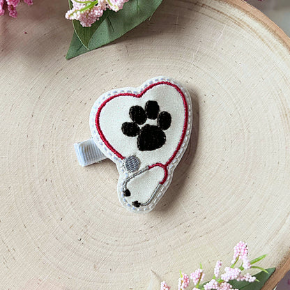 Vet Hair Clips for toddlers, Vet Tech Hair accessories for girls, Pigtail Bows, Baby Girl Hair Clip, Girls clips for hair, paw print clip