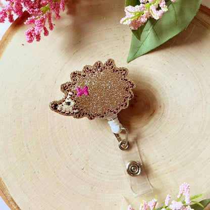 Hedgehog with bow badge reel, nurse gifts for women, hedgehog gifts for her, retractable teacher, gift for hedgehog lovers, little animal