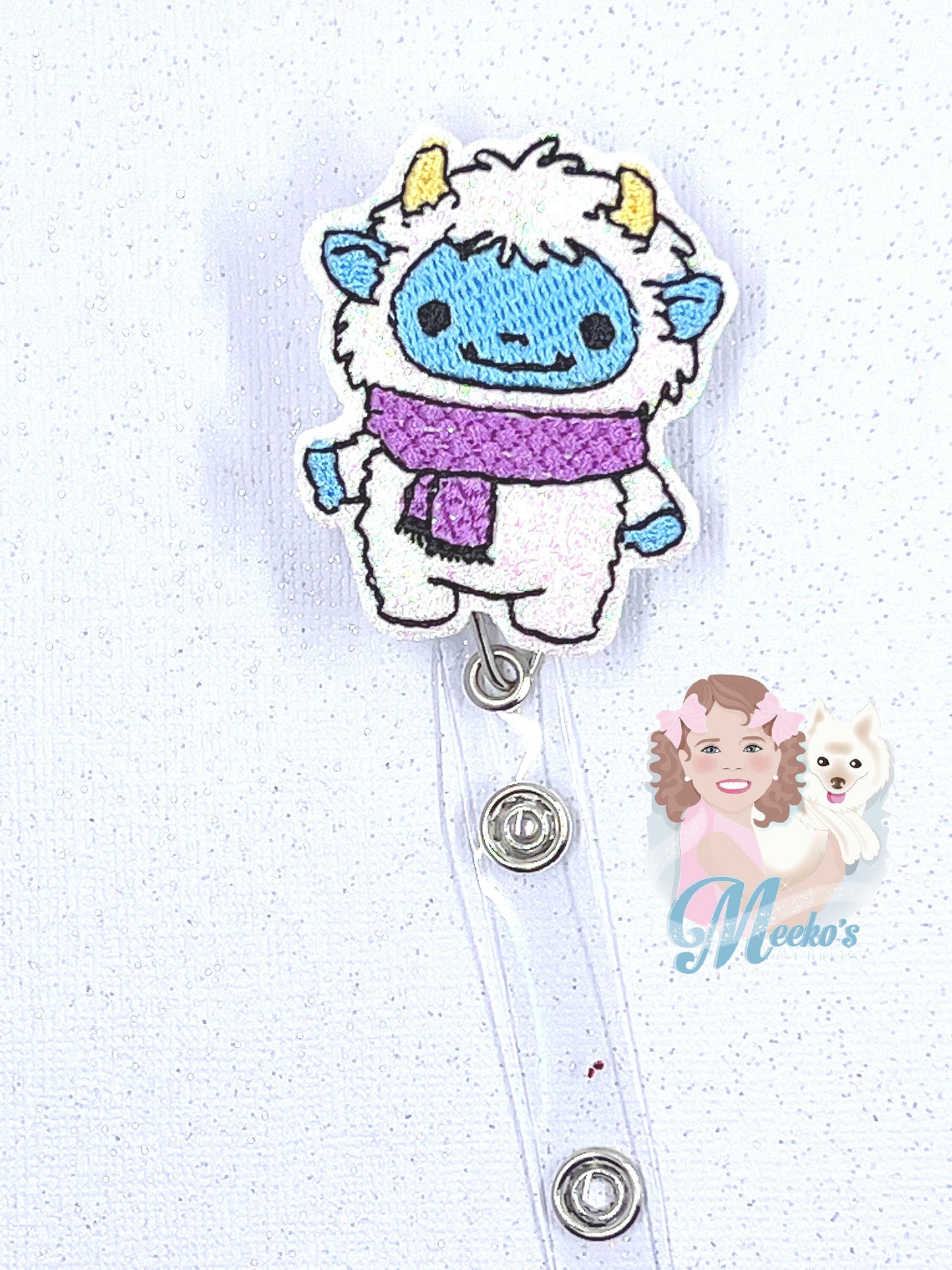 cute yeti badge reel teacher badge clip, abominable snowman badge holder retractable ID badge lanyard for women, stocking stuffers for nurse