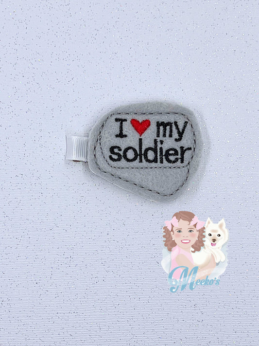 I love my soldier Hair Clips, Army Hair Bow, Feltie Hair Clip, Baby Hair Clips, Toddler Hair Clip, Military Hair Clip, Dog Tags Hair Clip