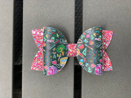 Back to School 4" School Days Bow with Glitter, Hair Bows