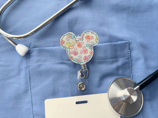 Valentines Mouse badge reel badge clip retractable ID badge holder, Conversation hearts, cute gifts for coworkers, Valentine’s Day