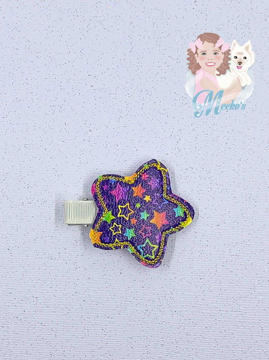 rainbow star hair clips for kids, cute star hair accessories for girls, neon stars pigtail clips, 90s inspired birthday outfit accessories