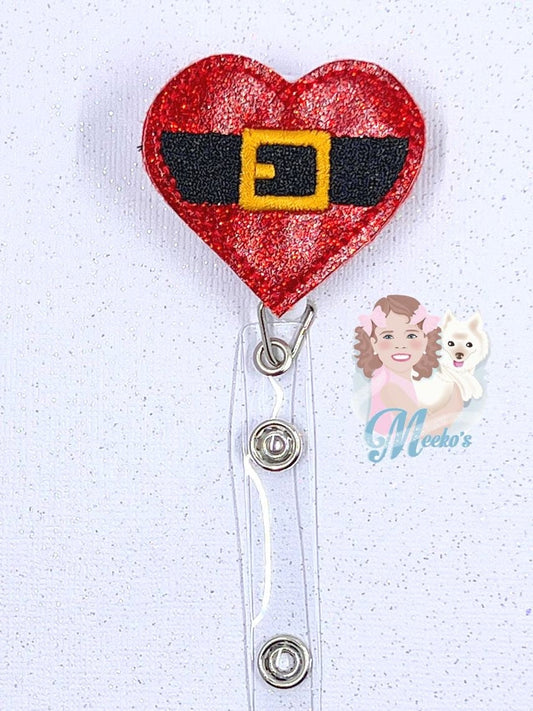 Santa Belt Heart Badge Reel | Christmas Badge Reel | Nurse Badge Reel | Retractable ID Holder | Holiday Badge Clip