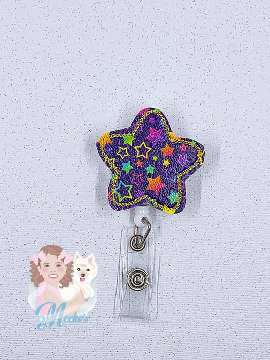 90s nostalgia neon star badge reel cute badge clips retractable ID badge holder, s for teachers, stocking stuffers for nurses