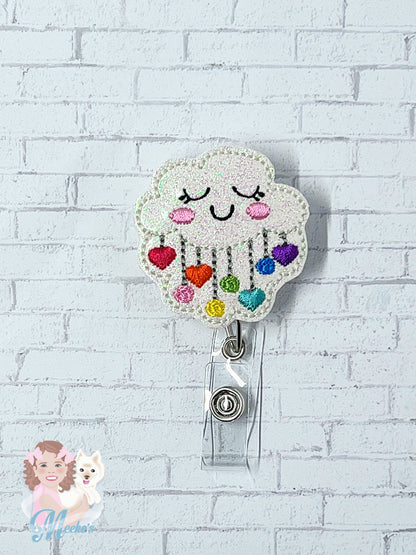 Rainbow Rain Cloud Badge Reel | Cute Nurse Badge Reel | Retractable ID Holder | Weather Badge Reel | Teacher Badge Clip